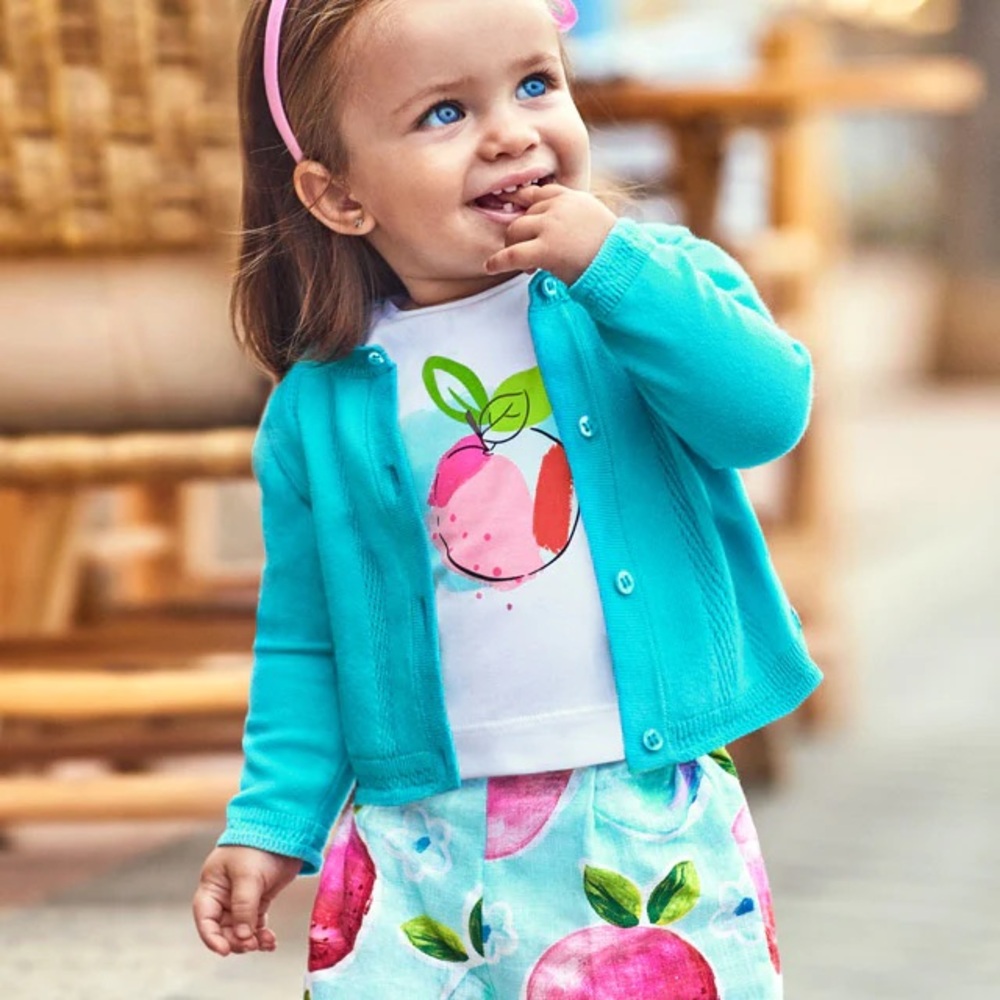 Size 18 months Mayoral White Tee with Pink & Blue Fruit Shorts